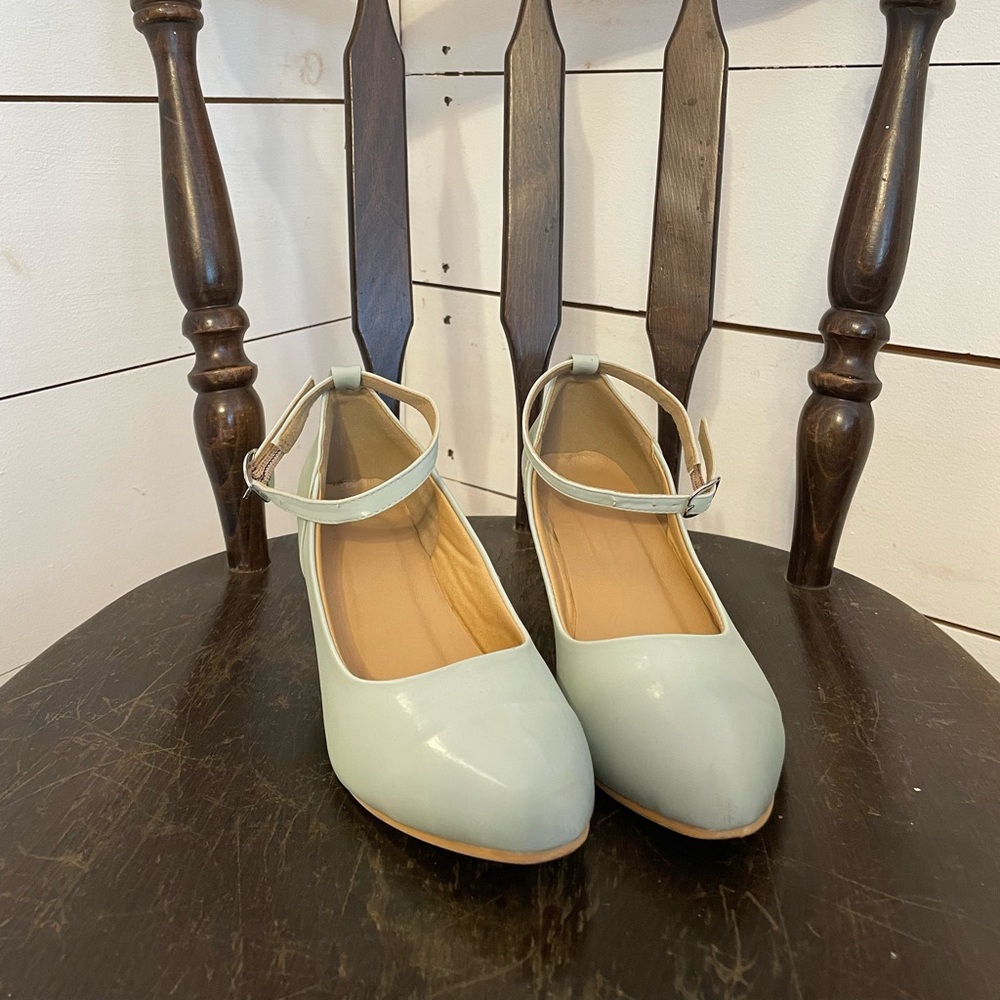 Light Sage Block Heels, Vegan Leather